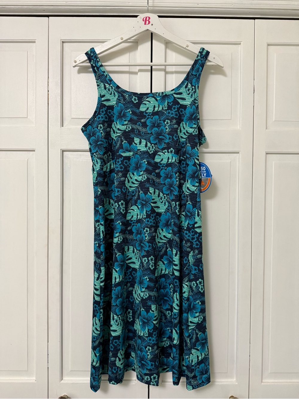 NWT COLUMBIA BLUE FLORAL SLEEVELESS OMNI-Shade UPF50 Dress Resortwear Beach - Picture 2 of 8